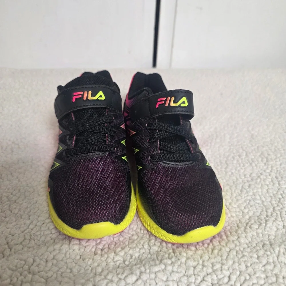 Fila Fantom 8 Strap Shoes Running School Slip On Velcrow Black/Pink/Yellow 12k